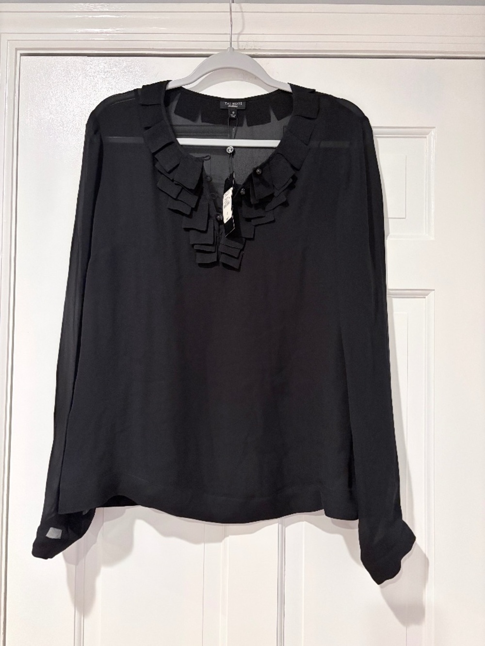Talbots 100% Silk Ruffle Blouse Black Size 12 NWT